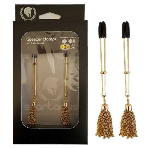 Spartacus Sensual Tweezer Clamps with Chain Tassel - Breast and Nipple Toys