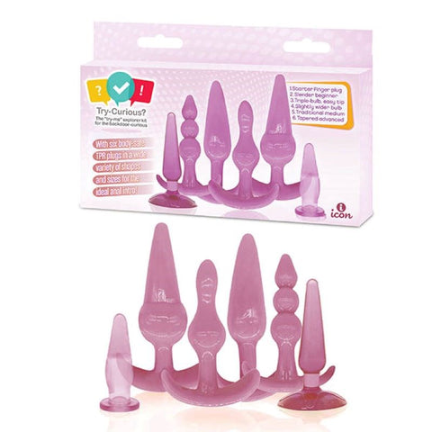 Try-Curious Anal Plug Kit Anal Kit Set of 6 by Icon Brands - Butt Plugs