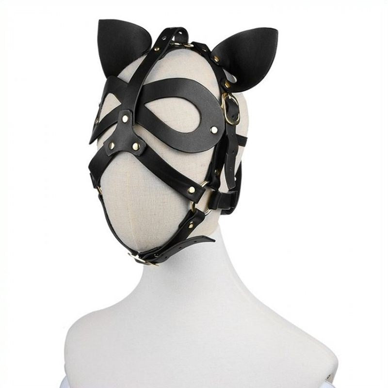 Bondage Leather Cat Mask With Ears - - Butt Plugs