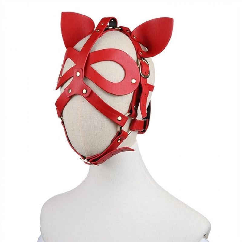 Bondage Leather Cat Mask With Ears - - Butt Plugs