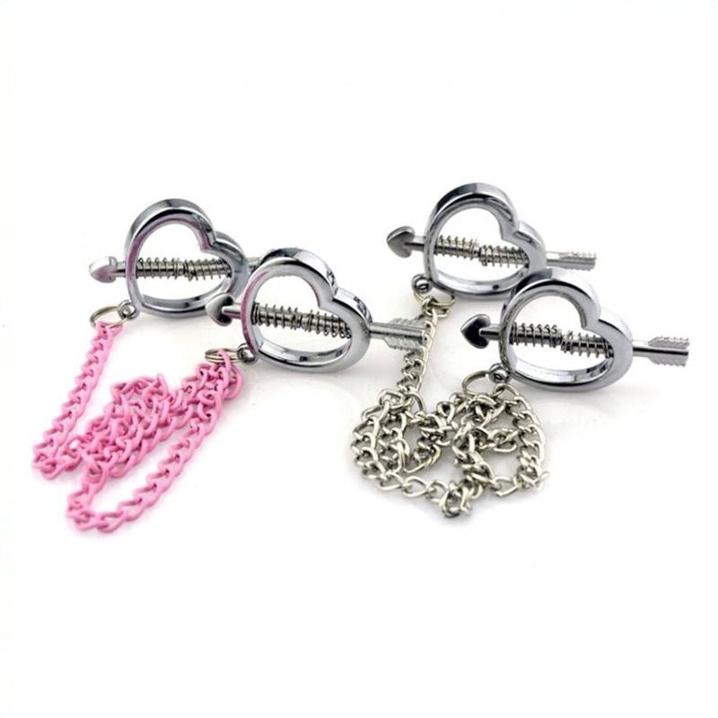 Cupid Nipple Press Clamps With Chain - - Breast and Nipple Toys