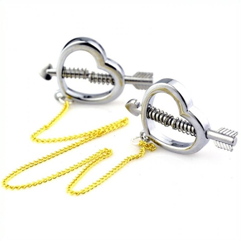 Cupid Nipple Press Clamps With Chain - - Breast and Nipple Toys