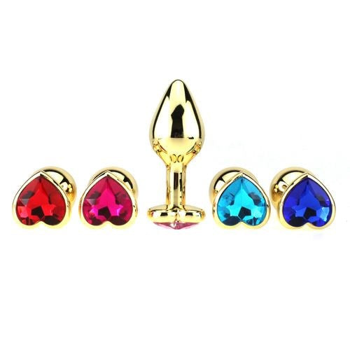 Heart Jeweled Stainless Steel Golden Butt Plug Large - - Love Eggs and Kegel Exercisers