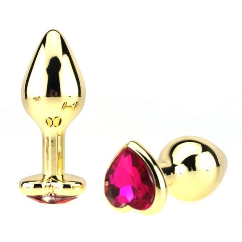 Heart Jeweled Stainless Steel Golden Butt Plug Large - - Love Eggs and Kegel Exercisers