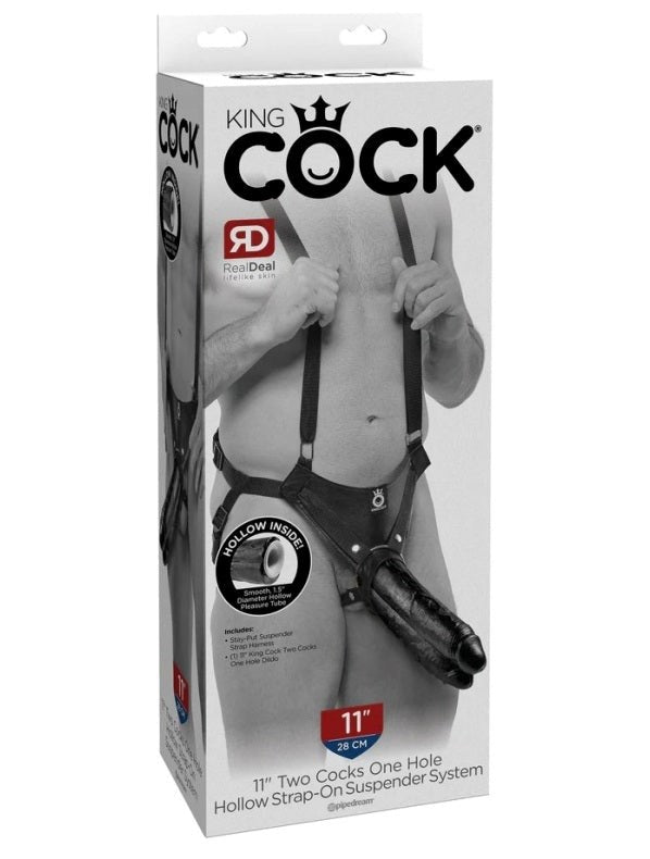 King Cock 11 in. Two Cocks One Hole Hollow Strap-on Suspender Sy - - Realistic Dildos