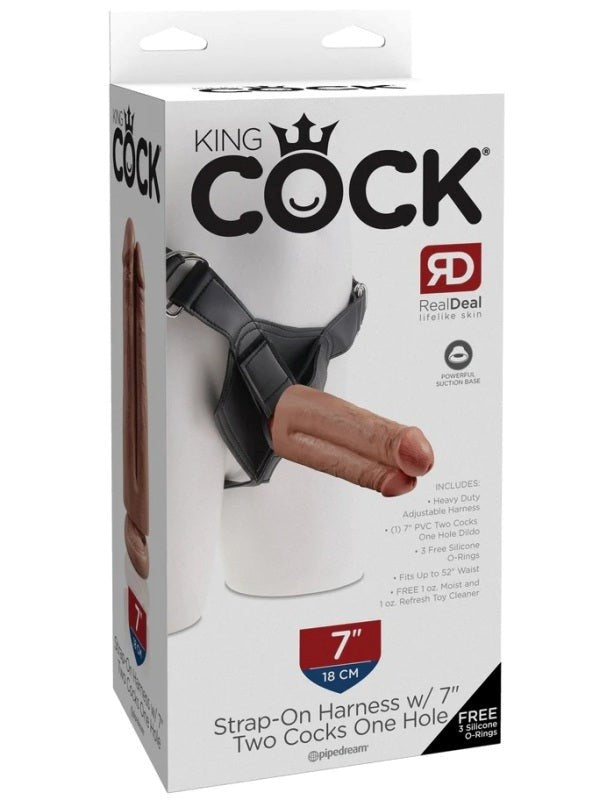 King Cock Strap-On Harness with 7 in. Two Cocks One Hole - - Strap On Sextoys