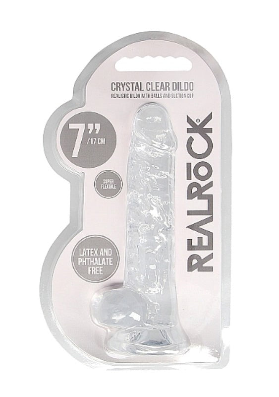 Realrock Crystal Clear Dildo with Balls 7 inch - - Realistic Dildos