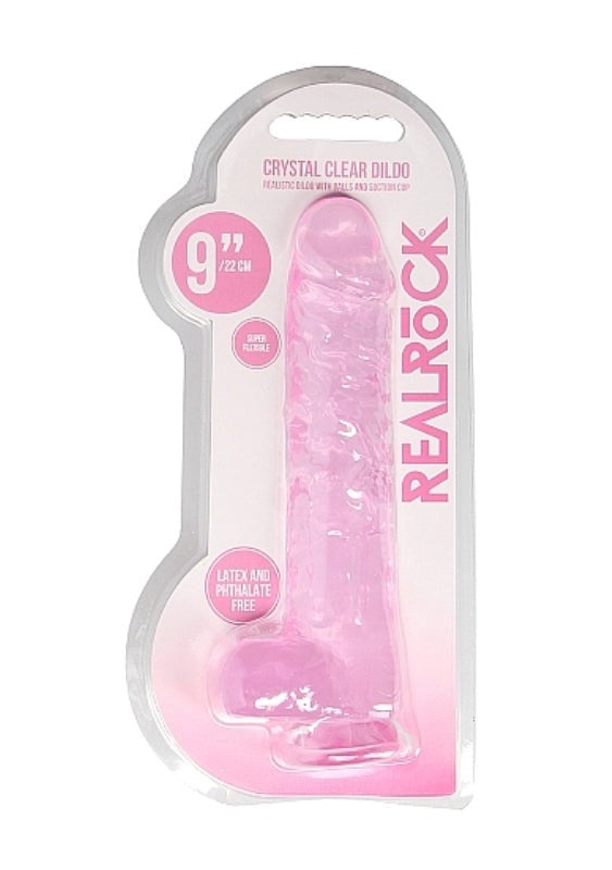 Realrock Crystal Clear Dildo with Balls 9 inch - - Luxury Sex Toys