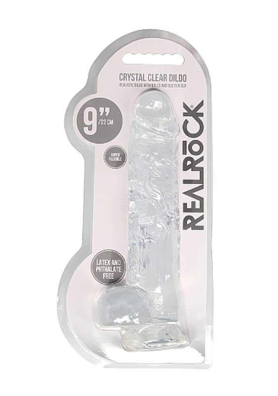 Realrock Crystal Clear Dildo with Balls 9 inch - - Luxury Sex Toys