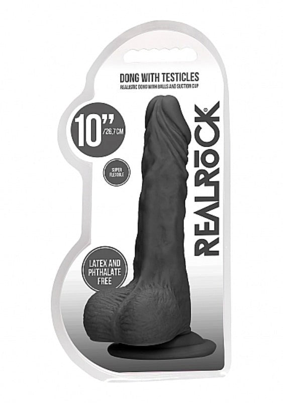 Realrock Skin Dong with Testicles 10 inch - - Realistic Dildos