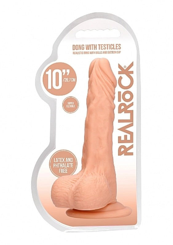 Realrock Skin Dong with Testicles 10 inch - - Realistic Dildos