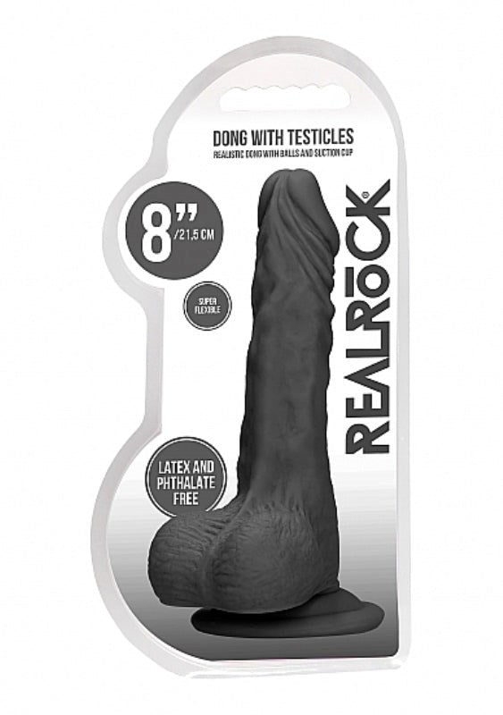 Realrock Skin Dong with Testicles 8 inch - - Realistic Dildos