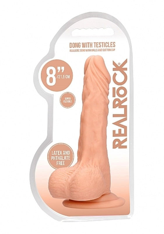 Realrock Skin Dong with Testicles 8 inch - - Realistic Dildos