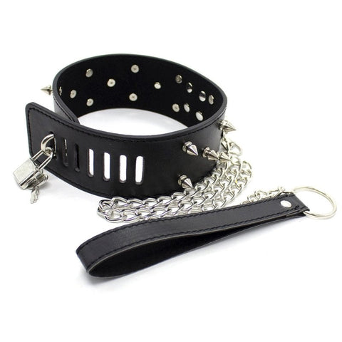 Flat Head Collar Lockable With Full Spikes by BDStyle - Anal Beads and Balls