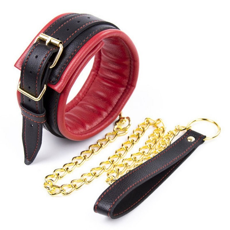 Golden Chain Leash Thick Bondage Collar - - Butt Plugs