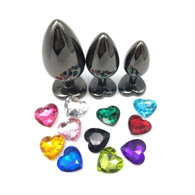 Heart Jeweled Black Stainless Steel Butt Plug Small - - Butt Plugs