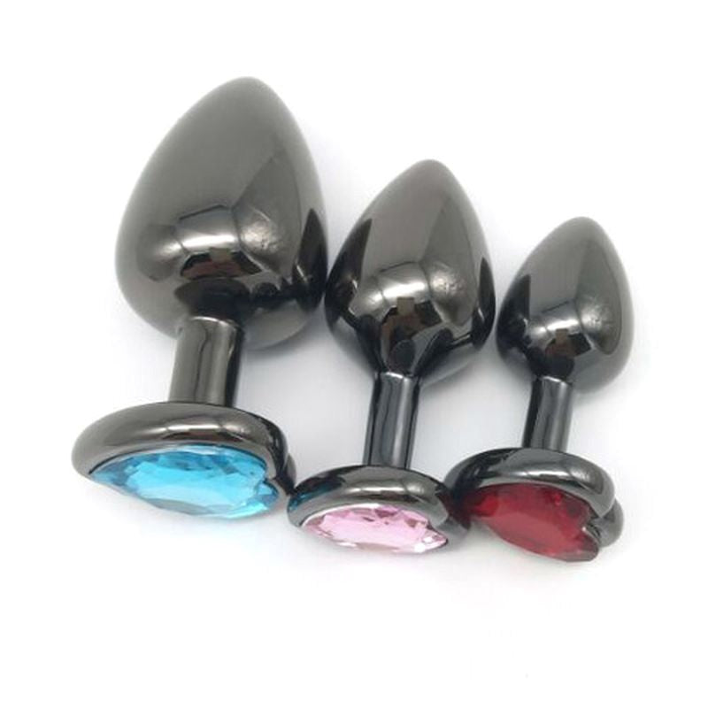 Heart Jeweled Black Stainless Steel Butt Plug Small - - Butt Plugs