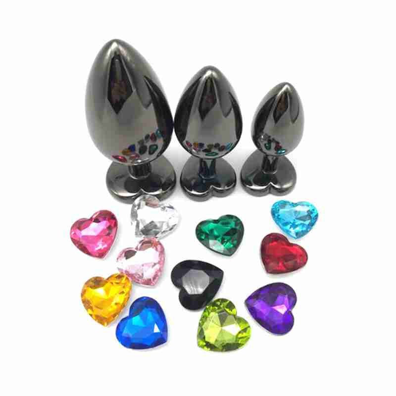 Heart Jeweled Black Steel Butt Plug Large - - Rabbit Vibrators