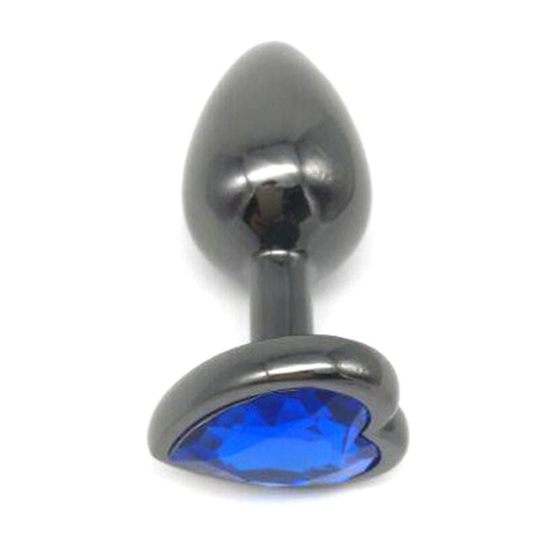 Heart Jeweled Black Steel Butt Plug Medium - - Butt Plugs