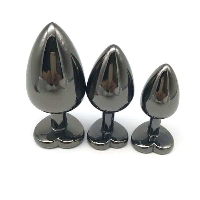 Heart Jeweled Black Steel Butt Plug Medium - - Butt Plugs