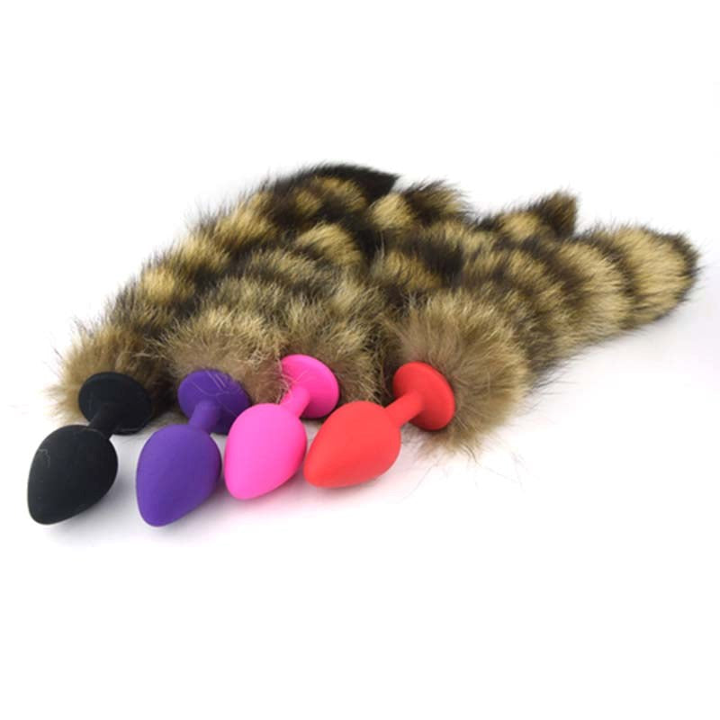 Silicone Butt Plug With Faux Fox Tail Medium - - Butt Plugs