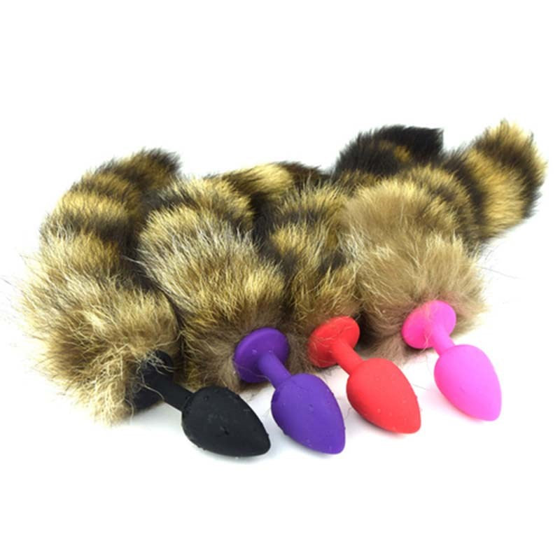 Silicone Butt Plug With Faux Fox Tail Medium - - Butt Plugs