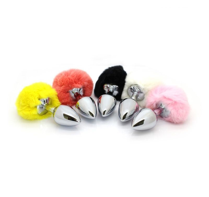 Bunny Faux Tail Silver Smooth Butt Plug Medium - - Steel Sex Toys