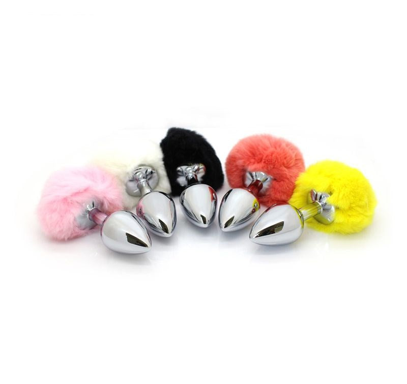 Bunny Faux Tail Silver Smooth Butt Plug Small - - Steel Sex Toys