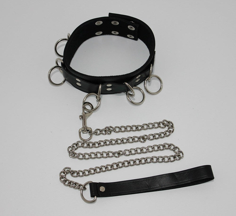 FairVilla Ladies Bondage Collar with O-Rings and Lead - - Collars And Cuffs