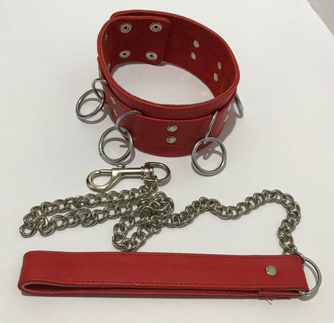 Ladies Bondage Collar with O-Rings and Lead - Collars and Leads