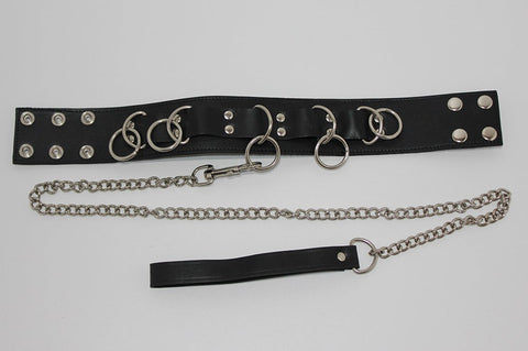 Ladies Bondage Collar with O-Rings and Lead - Collars and Leads