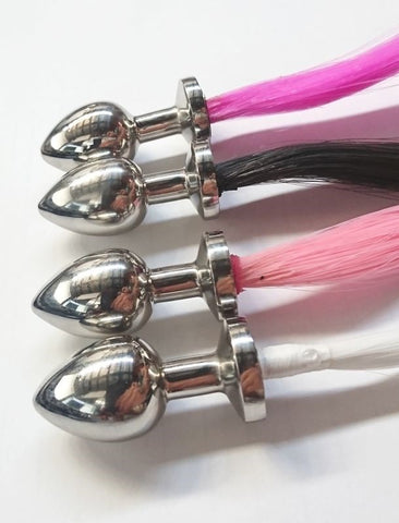 Faux Horse Tail Large Steel Butt Plug by Hell's Couture - Steel Sex Toys