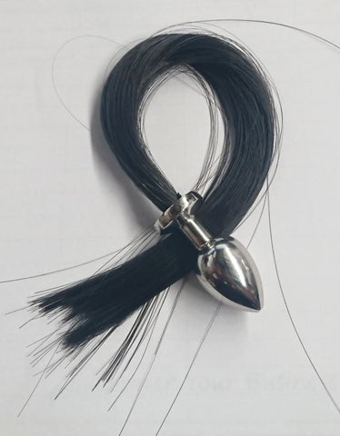 Faux Horse Tail Large Steel Butt Plug by Hell's Couture - Steel Sex Toys