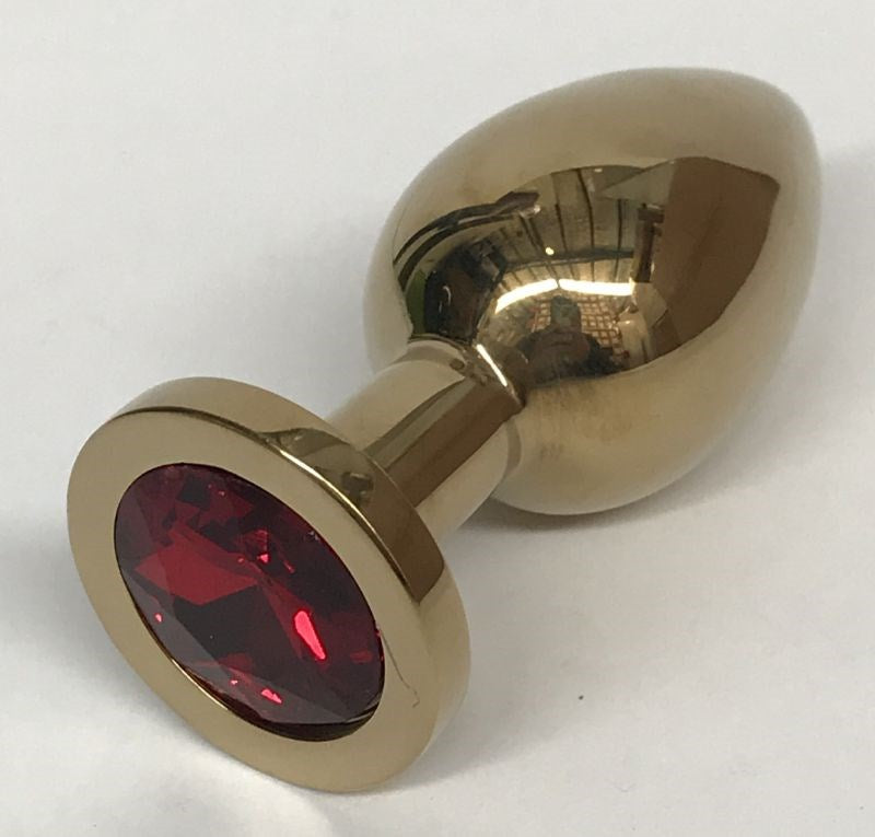 Golden Gemmed Medium Butt Plug - - Steel Sex Toys