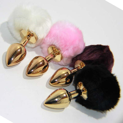 March Hare Faux Tail Metal Gold Butt Plug Small - Anal Beads and Balls