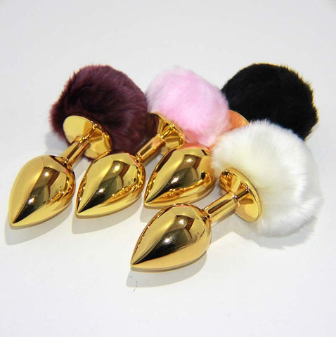 March Hare Faux Tail Metal Gold Butt Plug Small - Anal Beads and Balls