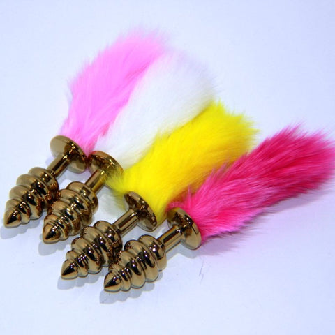 Neon Rabbit Tail Butt Plug Gold Small by BDStyle - Butt Plugs