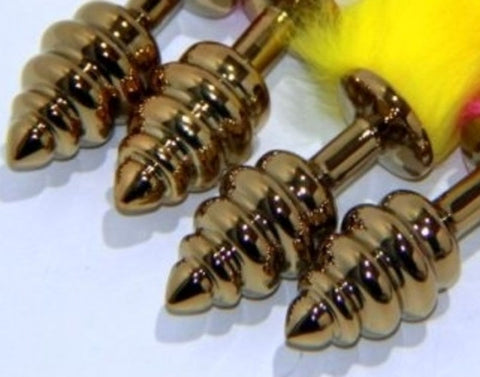 Neon Rabbit Tail Butt Plug Gold Small by BDStyle - Butt Plugs