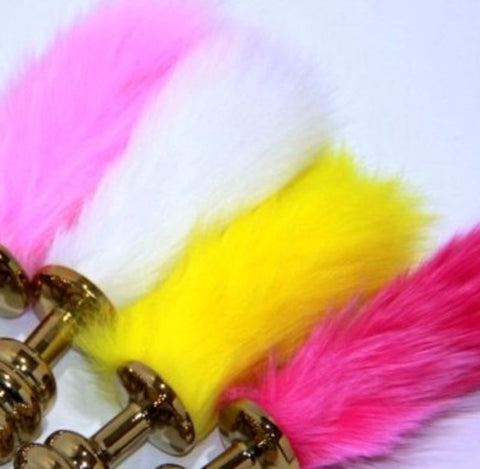 Neon Rabbit Tail Butt Plug Gold Small by BDStyle - Butt Plugs