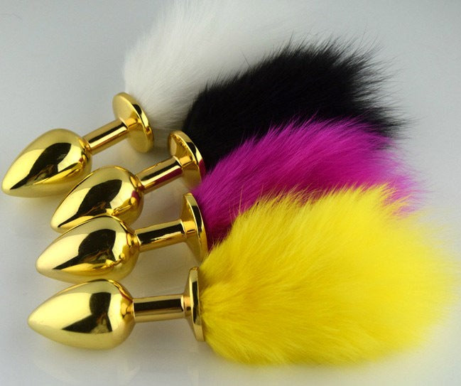 Rabbit Faux Tail Butt Plug Gold Large - - Steel Sex Toys