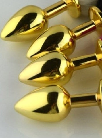 Rabbit Faux Tail Butt Plug Gold Small by BDStyle - Steel Sex Toys