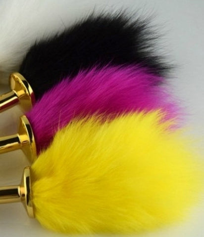 Rabbit Faux Tail Butt Plug Gold Small by BDStyle - Steel Sex Toys