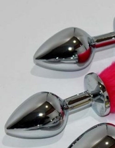 Rabbit Faux Tail Butt Plug Silver Medium by BDStyle - Steel Sex Toys
