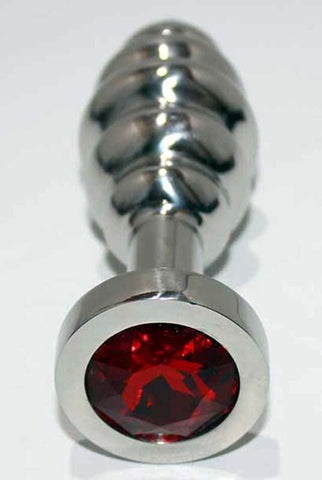 Ribbed Jewelled Large Butt Plug by Hell's Couture - Steel Sex Toys