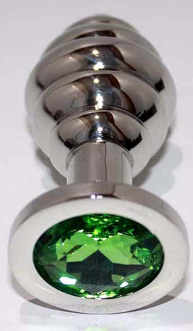 Ribbed Jewelled Large Butt Plug by Hell's Couture - Steel Sex Toys