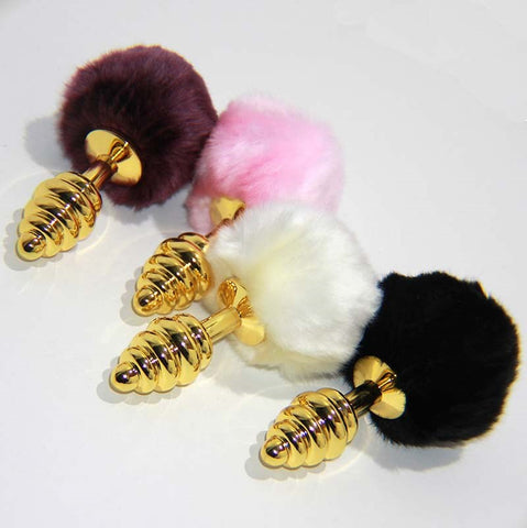 Scuttle Butt Ribbed Butt Plug in Gold by Hell's Couture - Steel Sex Toys