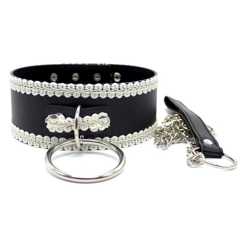 Sexy Lace Slave Collar With O-Ring by Hell's Couture - Collars and Leads