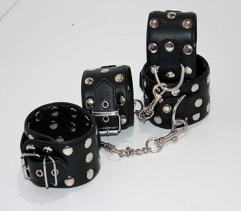 Xtreme Leather Studded Wrist & Ankle Cuffs - - Collars And Cuffs