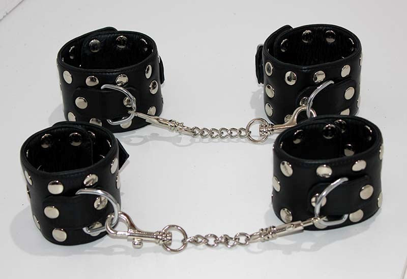 Xtreme Leather Studded Wrist & Ankle Cuffs - - Collars And Cuffs