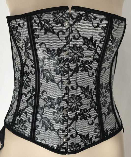 Black and Silver Floral Corset by Ella Bidoe - Bustiers and Corsets